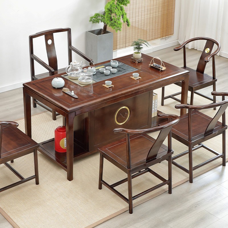办公小茶台新中式功夫茶道桌1.6米阳台泡茶桌椅组合简约实木茶几