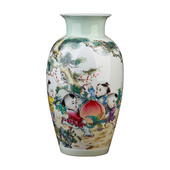 中式 饰品 粉彩工艺青釉陶瓷花瓶摆件客厅插花瓷器酒柜玄关博古架装