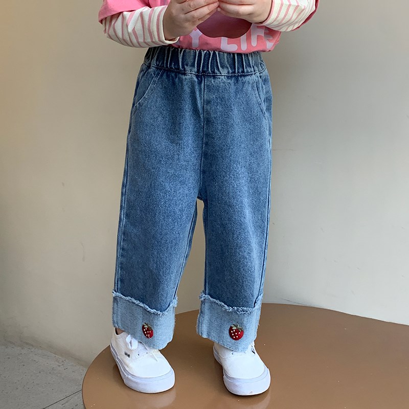 女童直筒牛仔裤春秋款2024新款儿童秋季裤子洋气女宝秋装宽松外穿