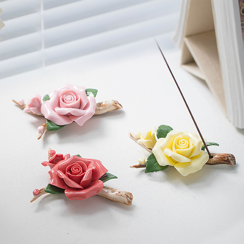 陶瓷手捏玫瑰花香插装饰小摆件家用室内客厅香薰茶桌卧室禅意茶宠,家居饰品,香托/香盘/香座/香插,淘宝优惠券,粉丝福利购,淘宝优惠卷