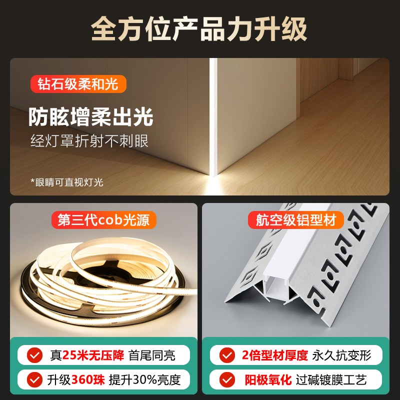 阳角线条灯槽无边框线型灯墙角顶角线LED灯带客厅阴角线性氛围灯