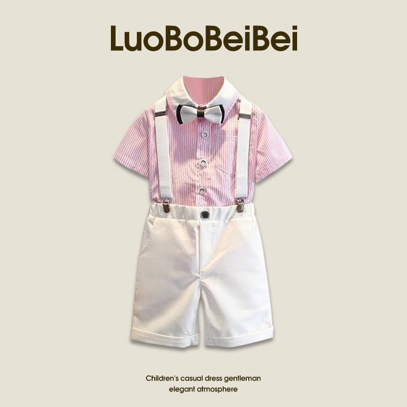 男童礼服夏季主持人背带裤婚礼花童英伦风钢琴演出服儿童西装套装