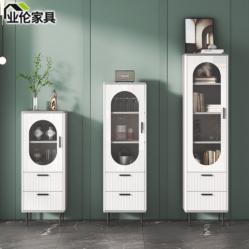 轻奢边柜客厅窄柜置物柜多功能夹缝沙发电视柜旁储物柜小书柜定制