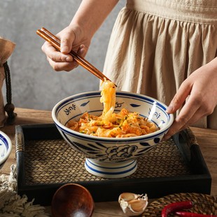 舍里手绘青花秦海碗陶瓷釉下彩油泼面碗拉面碗大容量面碗汤碗商用