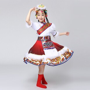 服装 六一新款 儿童藏族舞蹈演出服少儿蒙古表演服男女童民族服水袖