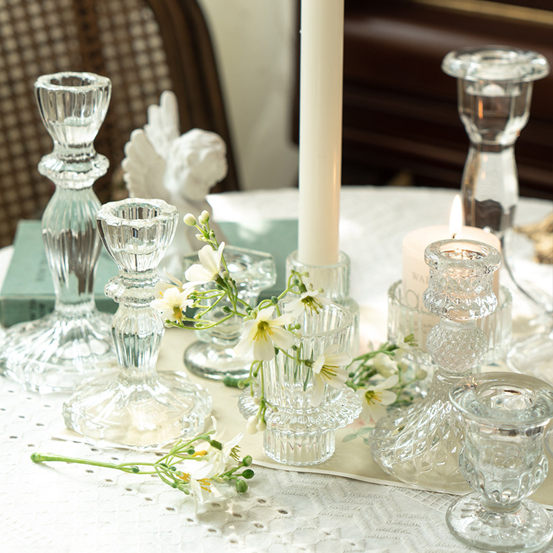 复古森林轻奢法式水晶玻璃烛台家居民宿软装饰摆件婚礼拍摄道具