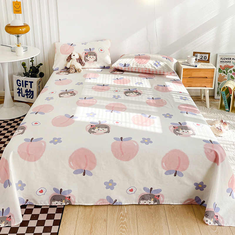 夏季粉色床单单件纯棉100全棉女孩被单宿舍学生炕单枕套三件套1.5