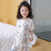 双层竹棉纱布儿童短袖 婴儿睡袋夏季 薄款 分腿睡袋宝宝空调房防踢被