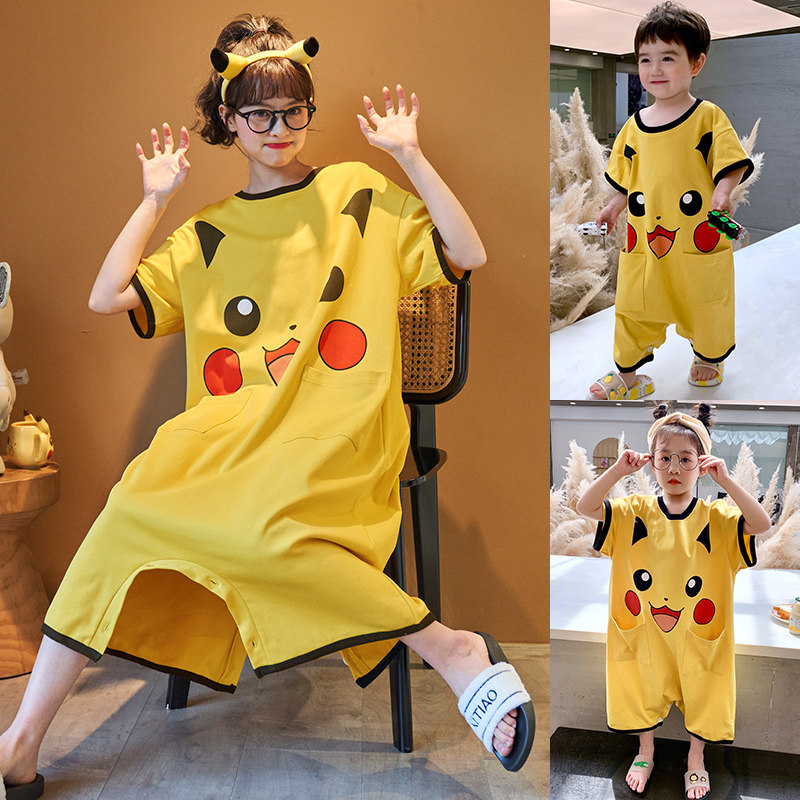 儿童连体睡衣夏季男童防着凉睡袋卡通女宽松大码家居服薄母女睡裙
