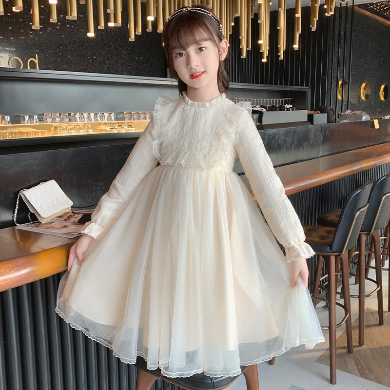 女童连衣裙春装2023新款洋气女孩春秋长袖纱裙公主裙夏季儿童裙子
