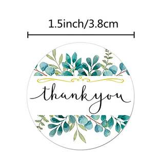 饰 封口贴信封密封标签节日礼物装 绿色植物图案谢谢贴纸thank you