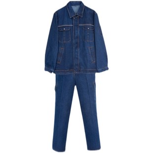 防静电工作服春秋季牛仔厚纯棉防烫电焊加油站油库专用套装男女蓝