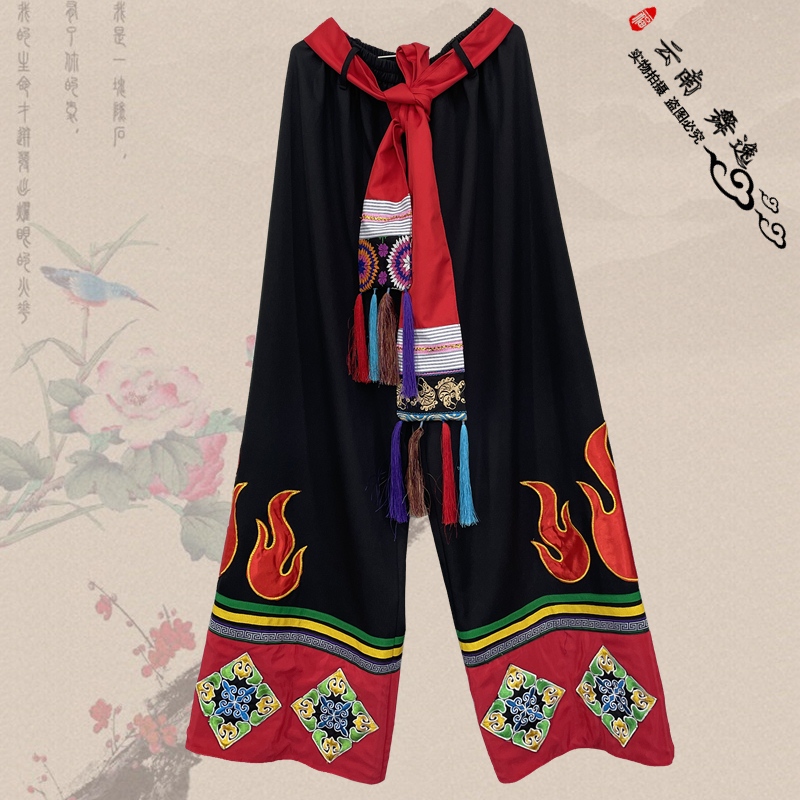 彝族成人男单裤子 苗族火把节男装长裤 壮族少数民族特色绣花黑裤