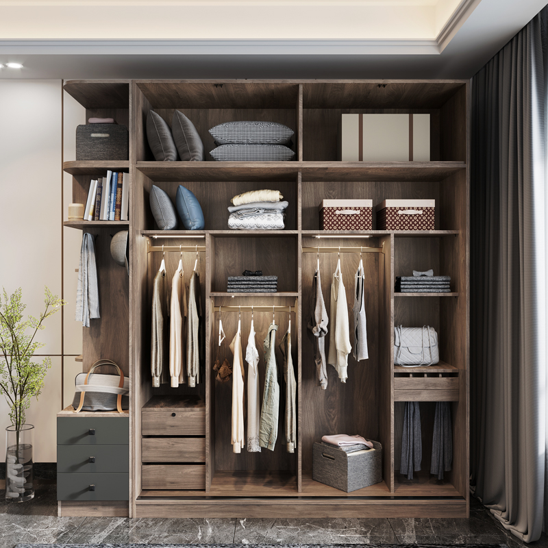 北欧移门推拉门两门双门衣柜简易2米宽家用卧室多功能全实木衣橱