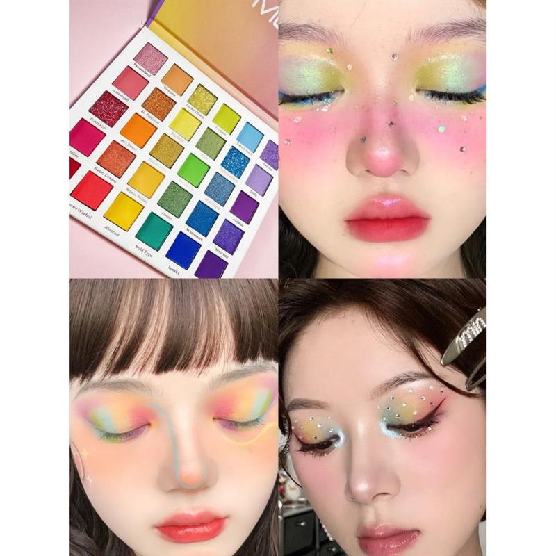 彩色眼影儿童舞台妆彩妆专用蓝色绿色紫色亮片眼影盘表演出化妆品