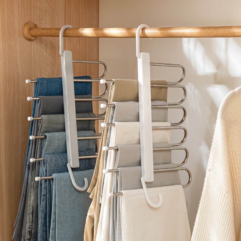 多层多功能魔术裤架裤子收纳神器裤挂钩衣架家用衣柜伸缩折叠