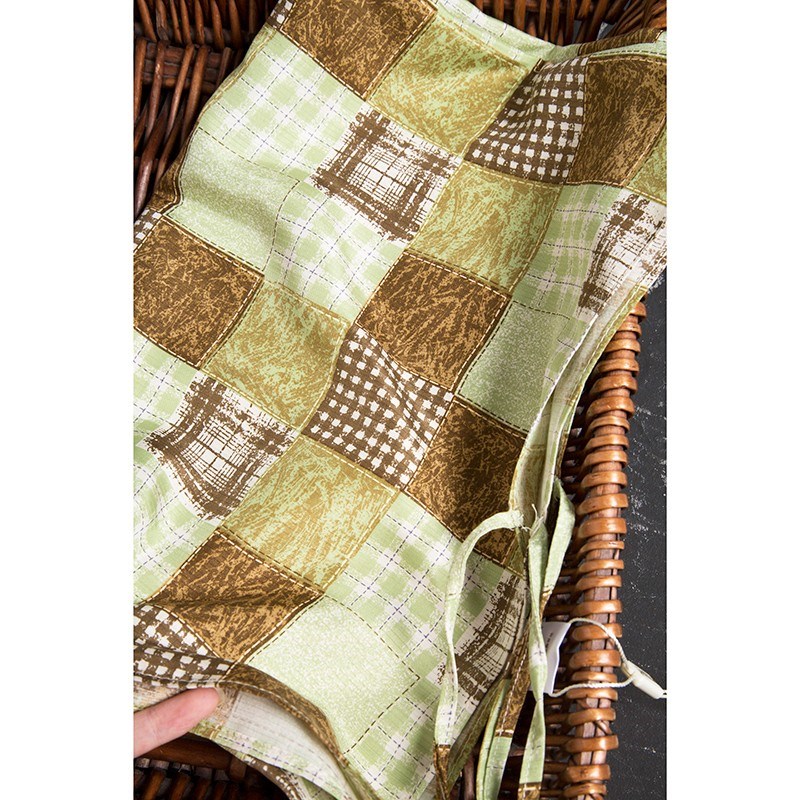 秒(一个不发货)森系复古绿棕方格印花桑蚕丝真丝绑带枕巾小清新