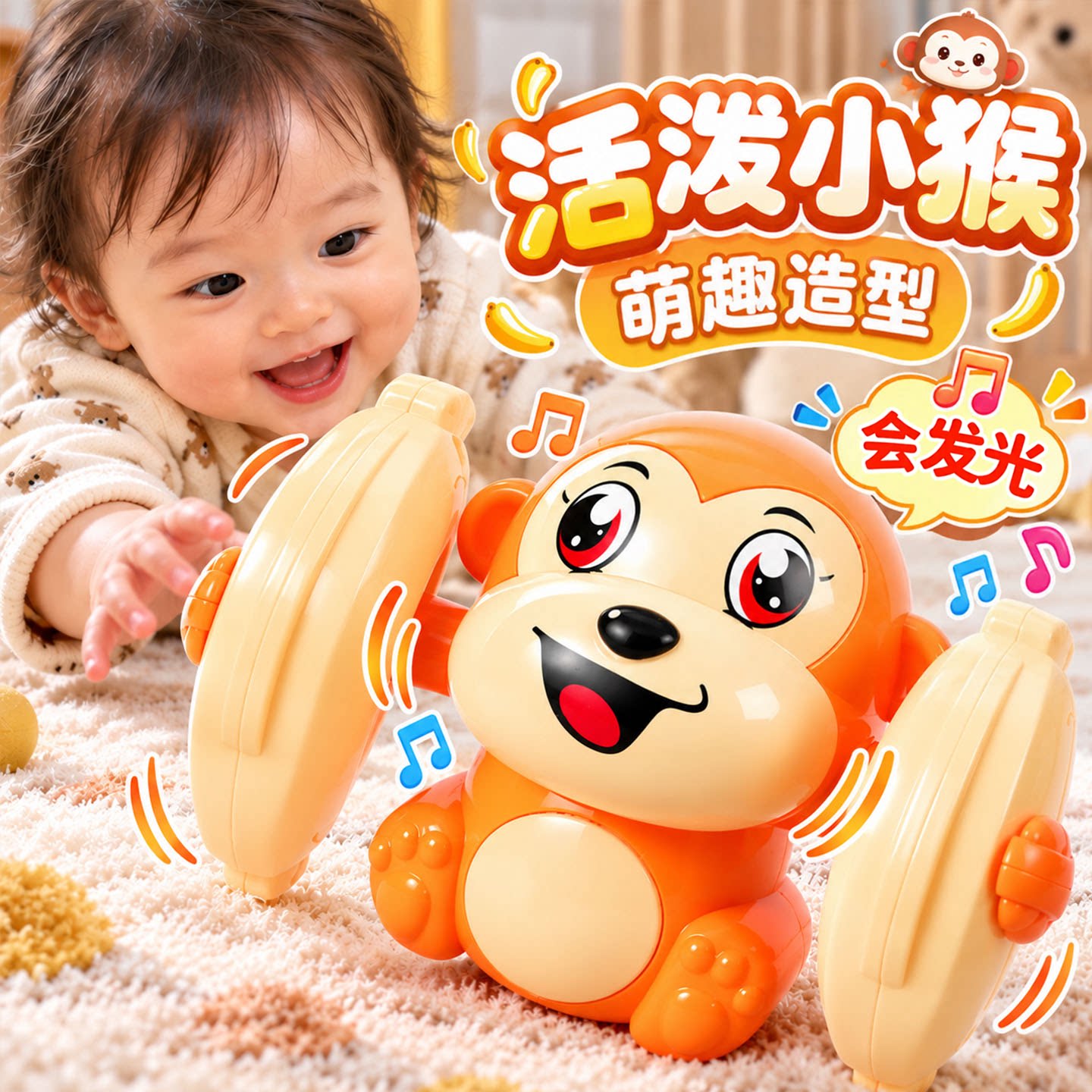 婴儿玩具0一1岁益智早教3个月宝宝学爬行6翻滚猴子六儿童抬头练习