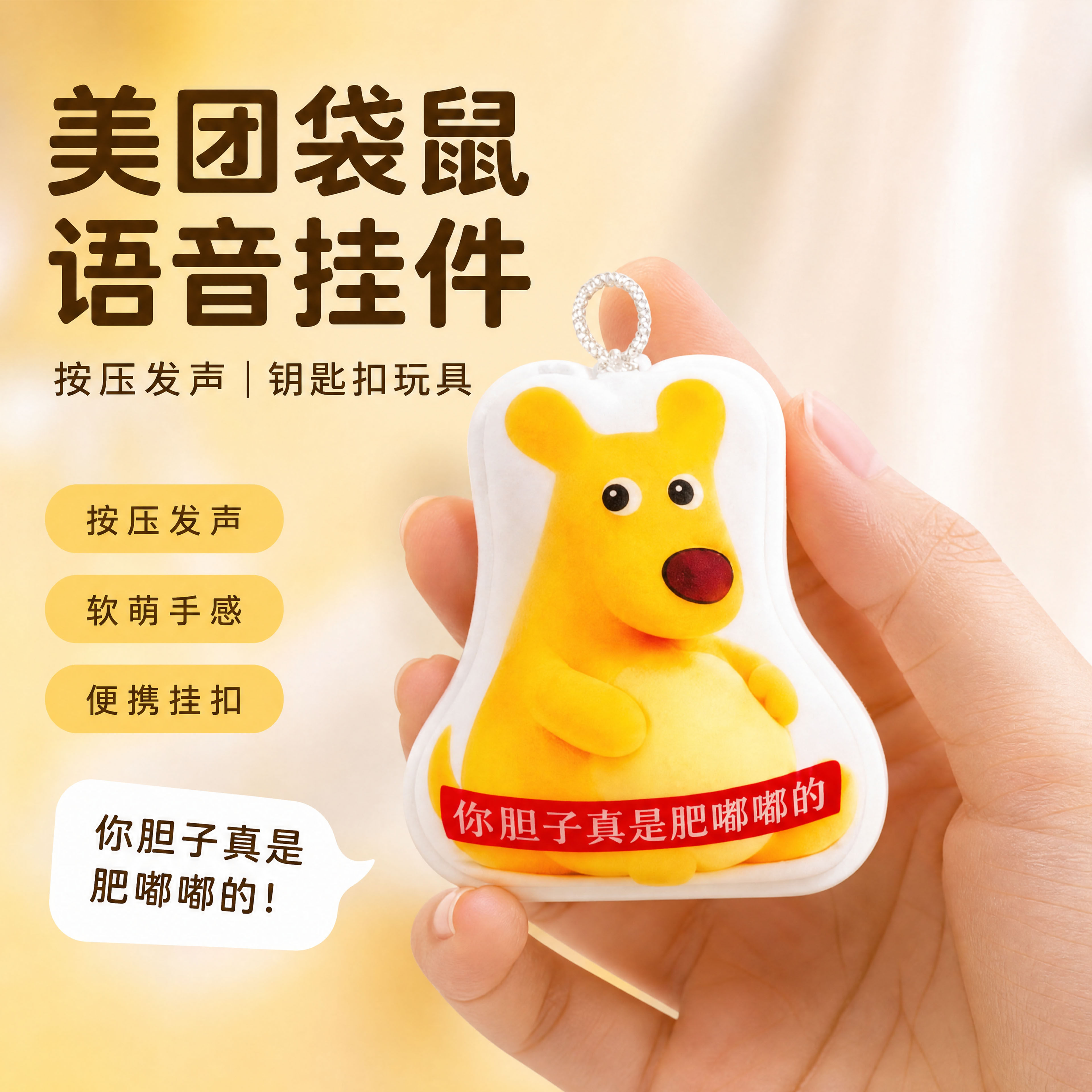 你的胆子真是肥嘟嘟的玩偶美团袋鼠语音挂件按压发声钥匙扣玩具