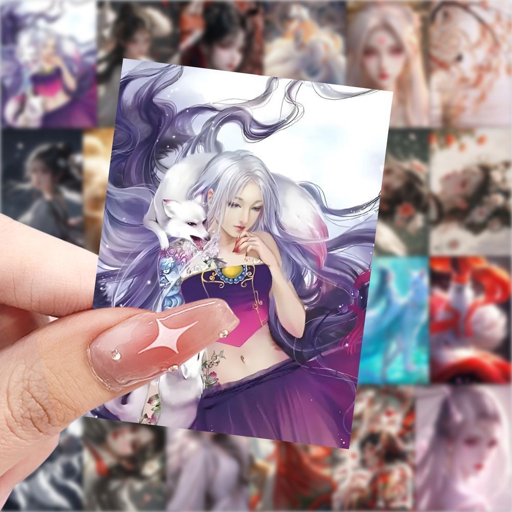 爆款古风九尾狐贴纸高颜值ins装饰桌面手机行李箱水杯防水diy贴画