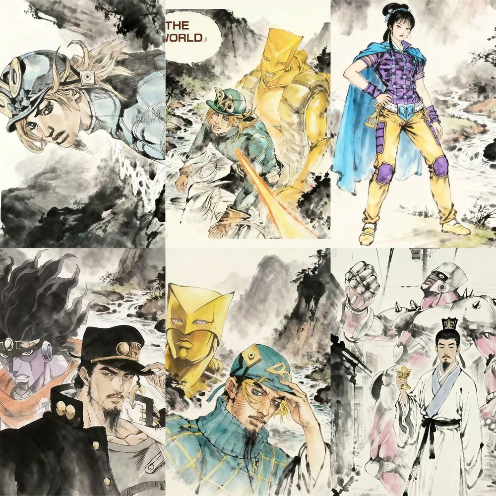 180张网红款水墨画古人潮流白金之星轰炸空间超帅贴纸diy装饰手账