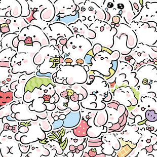 104张Q版 饰手账素材防水贴画 绵绵兔贴纸可爱卡通小兔子儿童女孩装