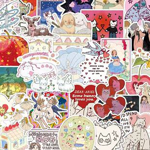 100张卡通童话插画贴纸可爱创意少女心装饰笔记本手机壳防水贴画