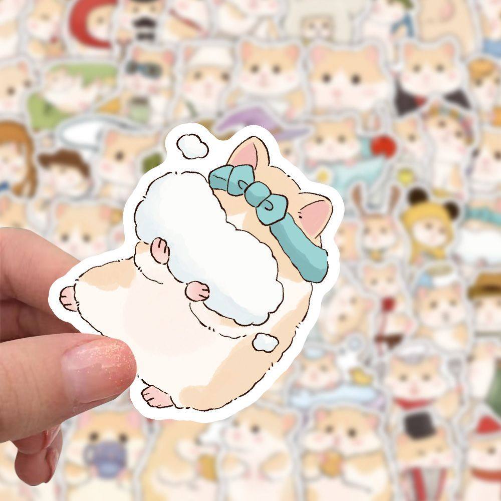 120张萌宠小仓鼠贴纸ins风卡通可爱装饰手机壳笔记本手账贴画自粘