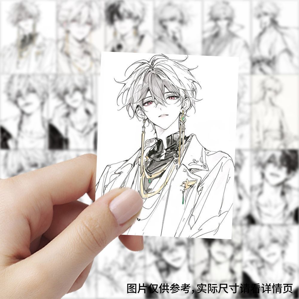 252张小说男主脸临摹素材贴纸古风帅哥美术线稿手绘手账装饰贴画