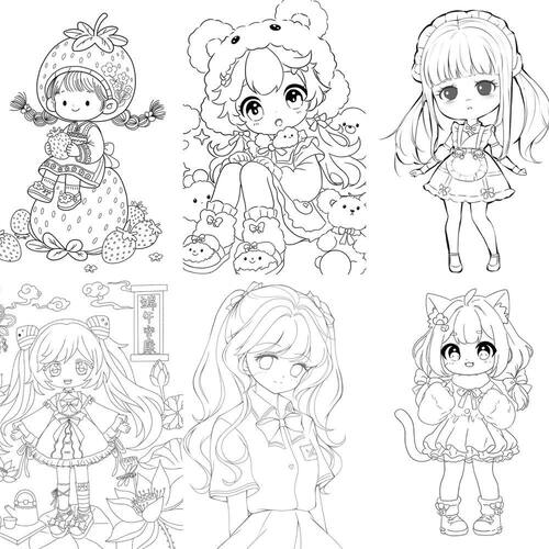 177张小女孩线稿贴纸卡通儿童简笔画线稿美术装饰手账桌面diy贴画
