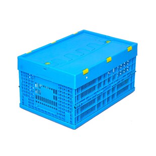 600-300折叠筐带盖蓝色塑胶拦腰式可叠鸡蛋收纳筐长方形冷库胶框