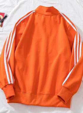 橘色外套女2021年新款棒球服运动拉链开衫宽松休闲V春秋学生橙色