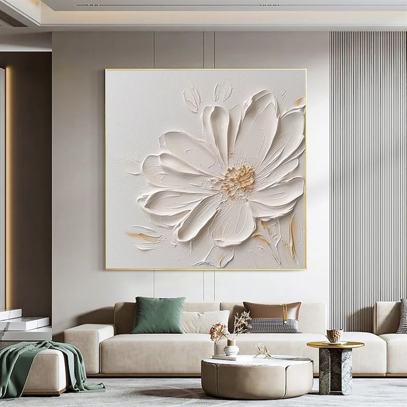 大芬村手绘油画奶油风抽象花卉现代肌理感立体客S厅装饰画餐厅挂图片