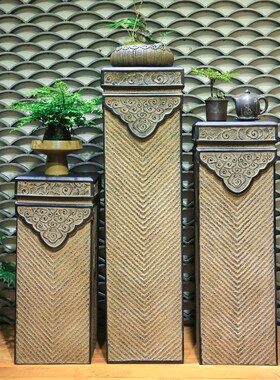 户外新中式展示柱客厅玄关装饰摆件E茶室仿石柱子花园阳台花盆底