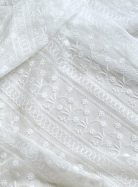 雪纺面料立体刺绣网纱面料白色柔软F蕾丝布料服装面料手工diy