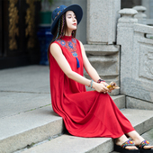 新款 微胖大码 女装 春夏装 复古民族风印花无袖 Q连衣裙旅游度假裙