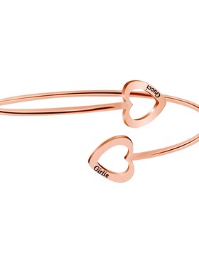 新款双桃心字母手镯女可刻字复古时尚情人节礼物爱心手饰情侣手镯