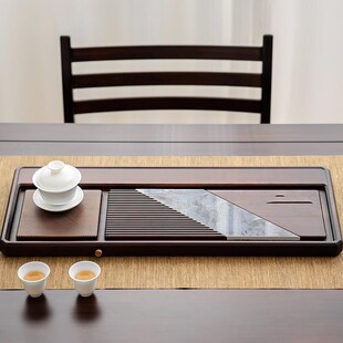 乌金石茶盘干泡台整块平板排水蓄水干泡盘大小号茶台竹长方形茶海