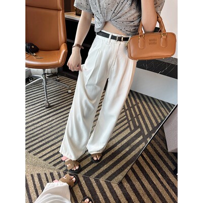 超薄超垂坠!!凉感白色宽松牛仔裤女莱塞尔女夏季U慵懒风阔腿裤子
