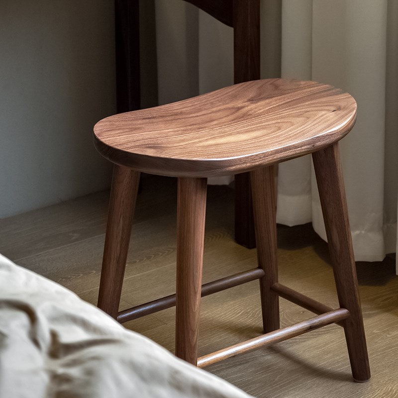 拾影木筑  北欧简约黑胡桃实木梳妆凳家用客厅矮凳卧室化妆凳子