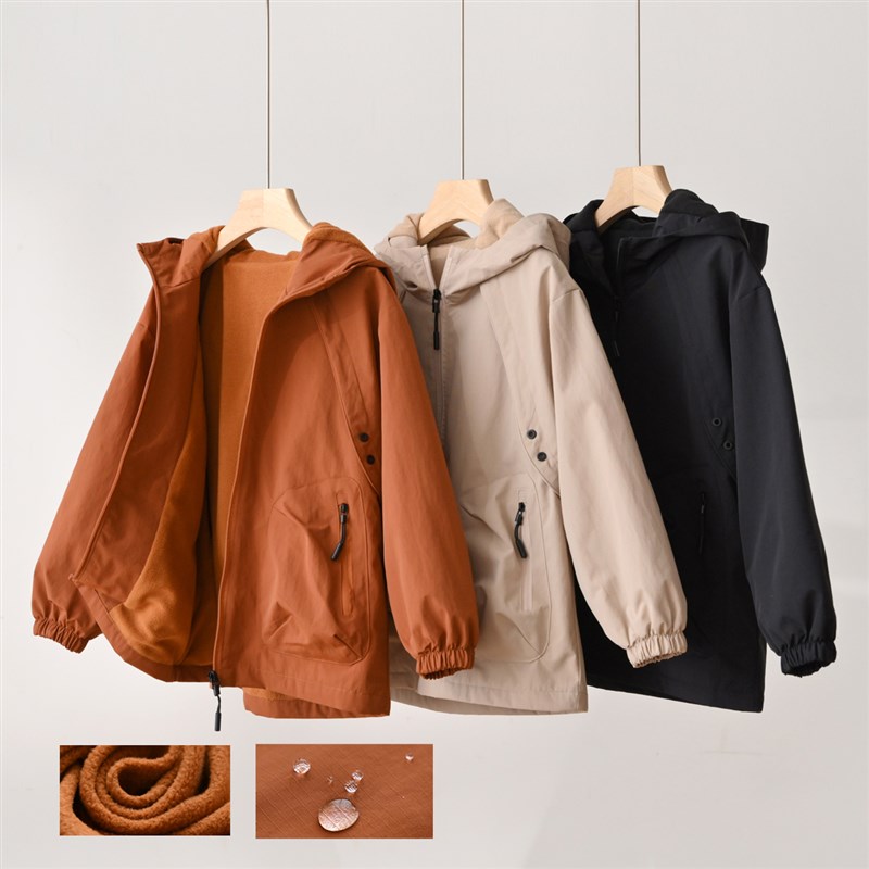 175防风防泼水 儿童摇粒绒外套 男女童连帽冲锋衣大童秋冬款童装