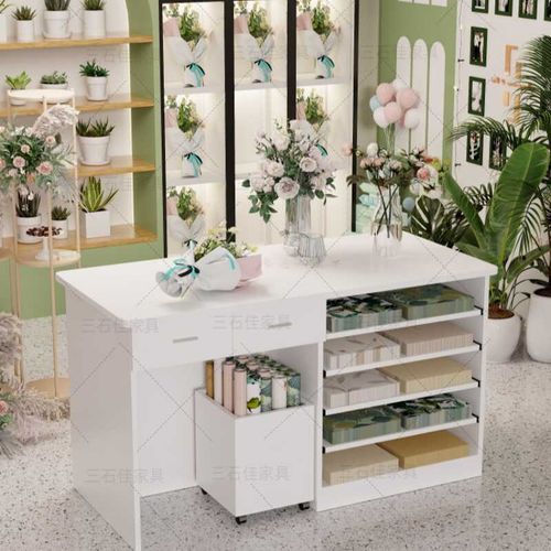抽屉抽拉包装纸收纳双面柜花店花艺师多功能台操作台插花展示台