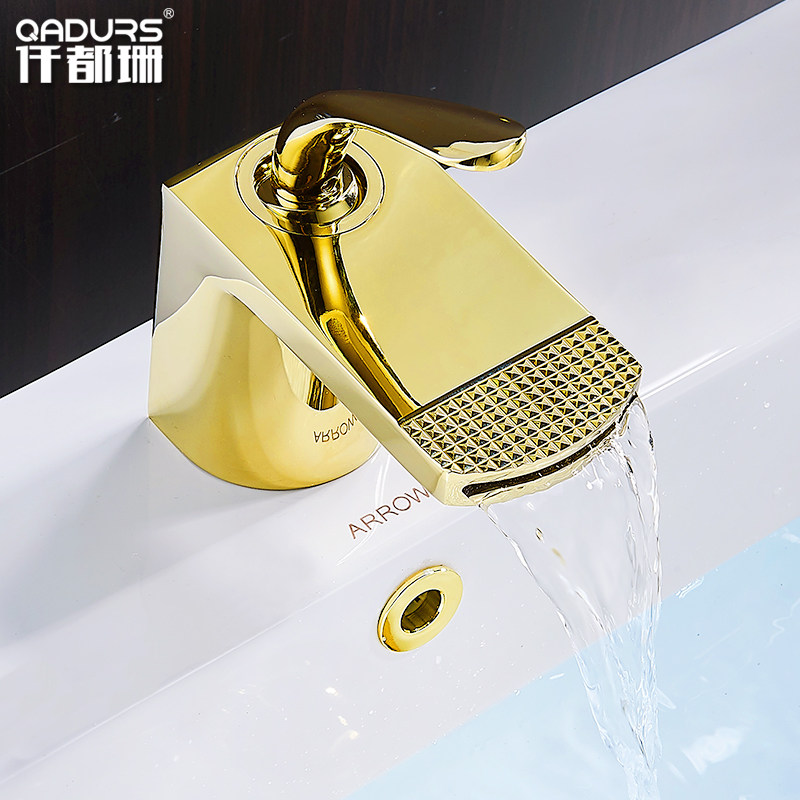 瀑布金色水龙头冷热洗脸盆面盆卫生间创意艺术黑色水龙头北欧白色,家装主材,面盆龙头,淘宝优惠券,粉丝福利购,淘宝优惠卷