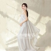 孕妇照片写真服装 裙时尚 简约大气白色缎面仙气影楼孕妈咪拍照衣服