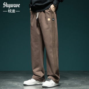 美式高街340g重磅阔腿直筒长裤男宽松大码微弹抽绳户外百搭休闲裤