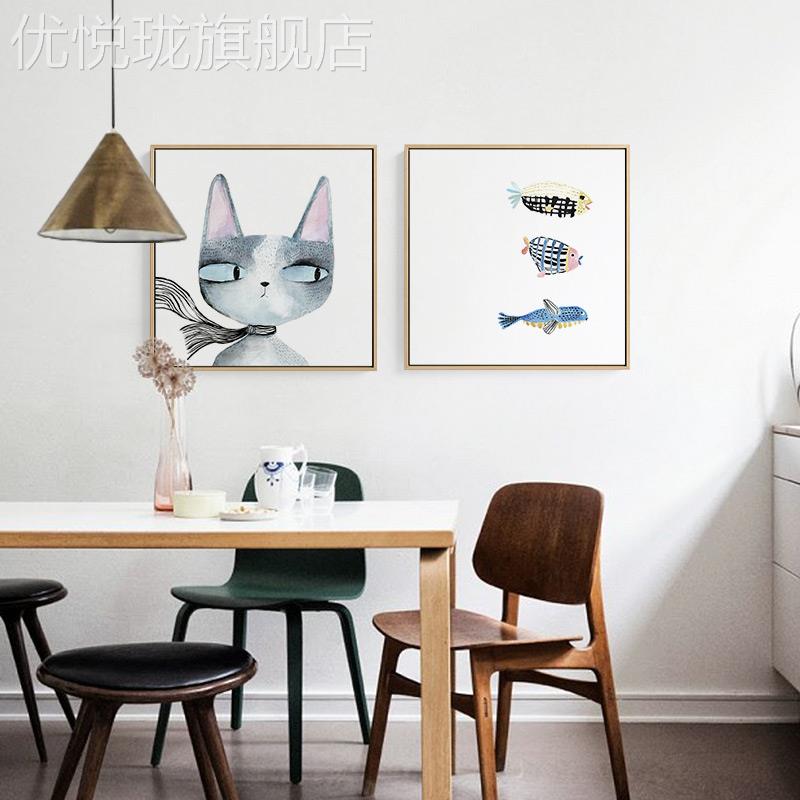 网红仟象映北画创意装饰画客厅儿童房J挂画现代玄关欧墙画猫鱼图片