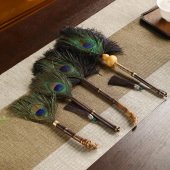 竹柄孔雀羽毛除尘掸紫竹根鸵鸟毛扫灰茶室家用神器装 饰鸡毛掸禅子