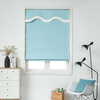 素色简约布艺罗马帘窗帘全遮光升降提拉折叠帘飘窗窗帘短帘可电动