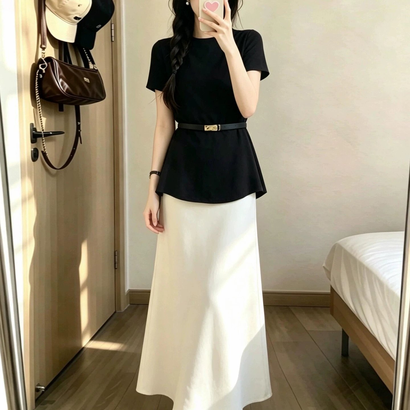超好看ootd穿搭一整套2026新款法式短袖连衣裙女夏季长裙两件套装
