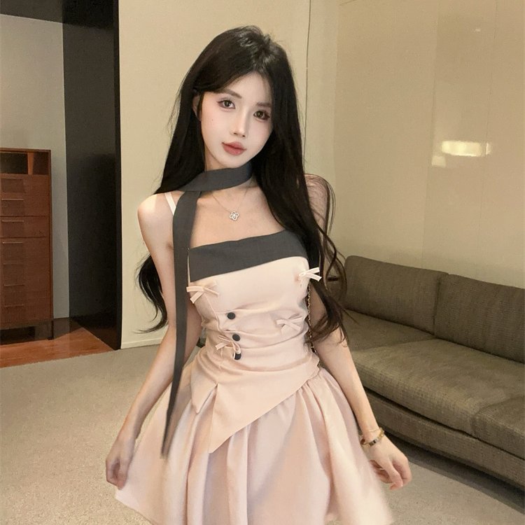 法式辣妹蝴蝶结吊带短裙套装